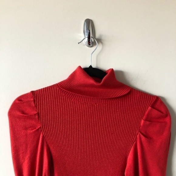 Nwt-Anthropologie “Chelsea” Ribbed Puff Sleeve Lightweight Turtleneck - Picture 5 of 8
